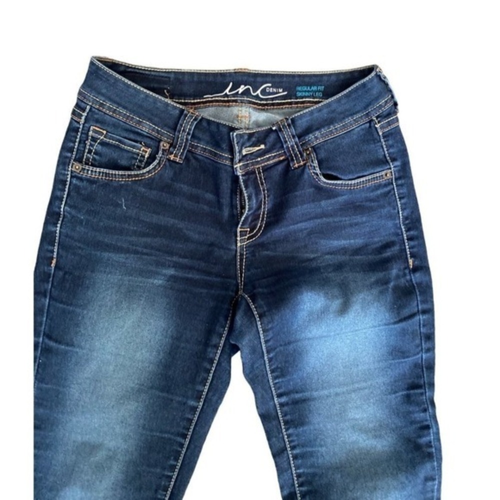 Inc Denim low rise regular fit skinny leg medium wash jeans women Size 4 - Picture 2 of 10